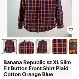 Banana Republic soft wash slim fit large Men's Plaid Shirt in Orange and Blue